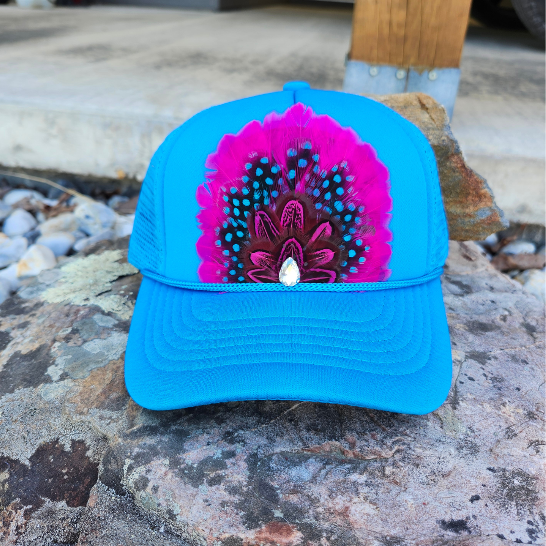 Neon Blue "Cosmic Cowgirl" Feathered Trucker Hat - Adult & Kids T-Shirts, Sweatshirts & Hoodies apparel design preview 1