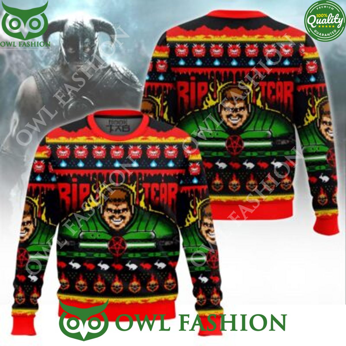 Game Rip And Tear Doom Eternal Ugly Sweater - Adult & Kids T-Shirts, Sweatshirts & Hoodies apparel design preview 1