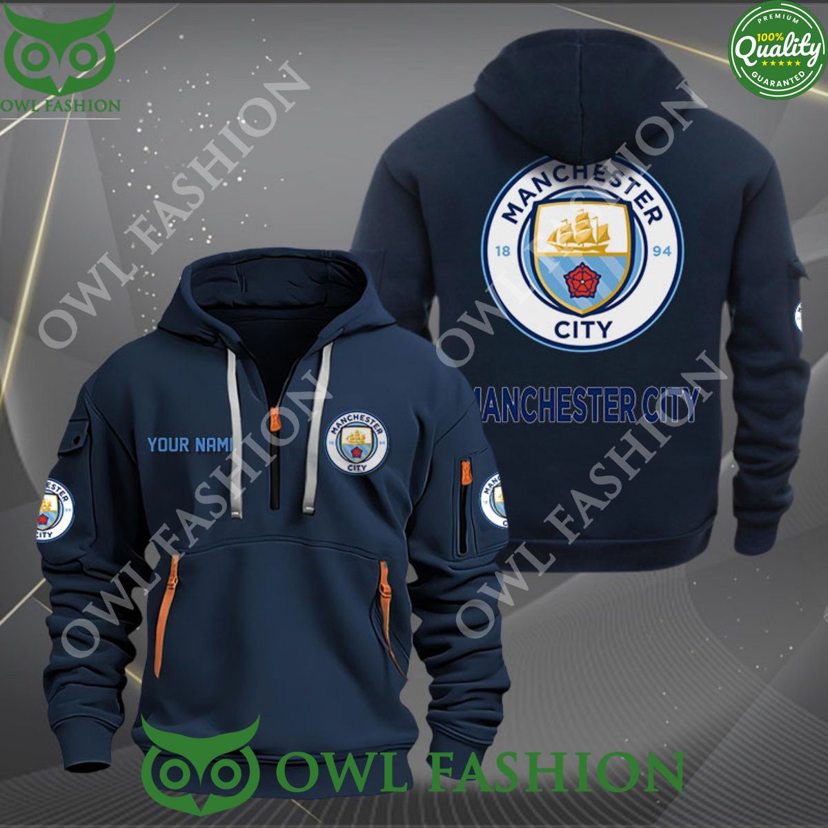 Manchester City Premier League Customized Quarter Zip - Adult & Kids T-Shirts, Sweatshirts & Hoodies apparel design preview 1