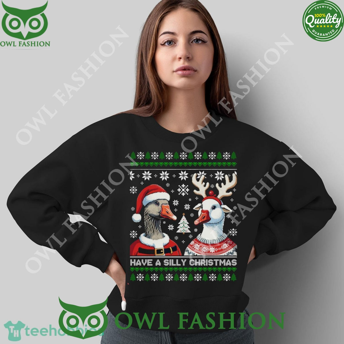 Silly Goose Have a Christmas Black Ugly Sweater - Adult & Kids T-Shirts, Sweatshirts & Hoodies apparel design preview 1