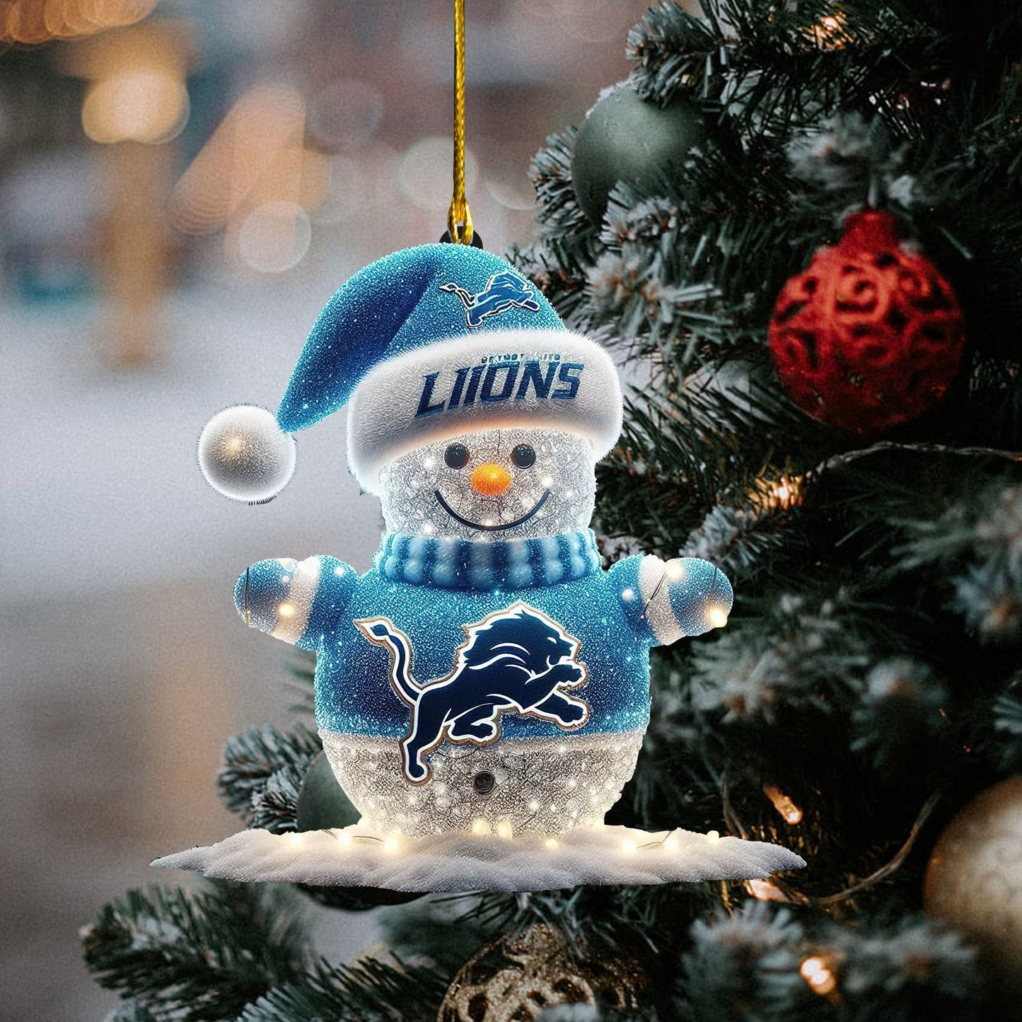 Detroit Lions Snowman Christmas Ornament - Adult & Kids T-Shirts, Sweatshirts & Hoodies apparel design preview 1