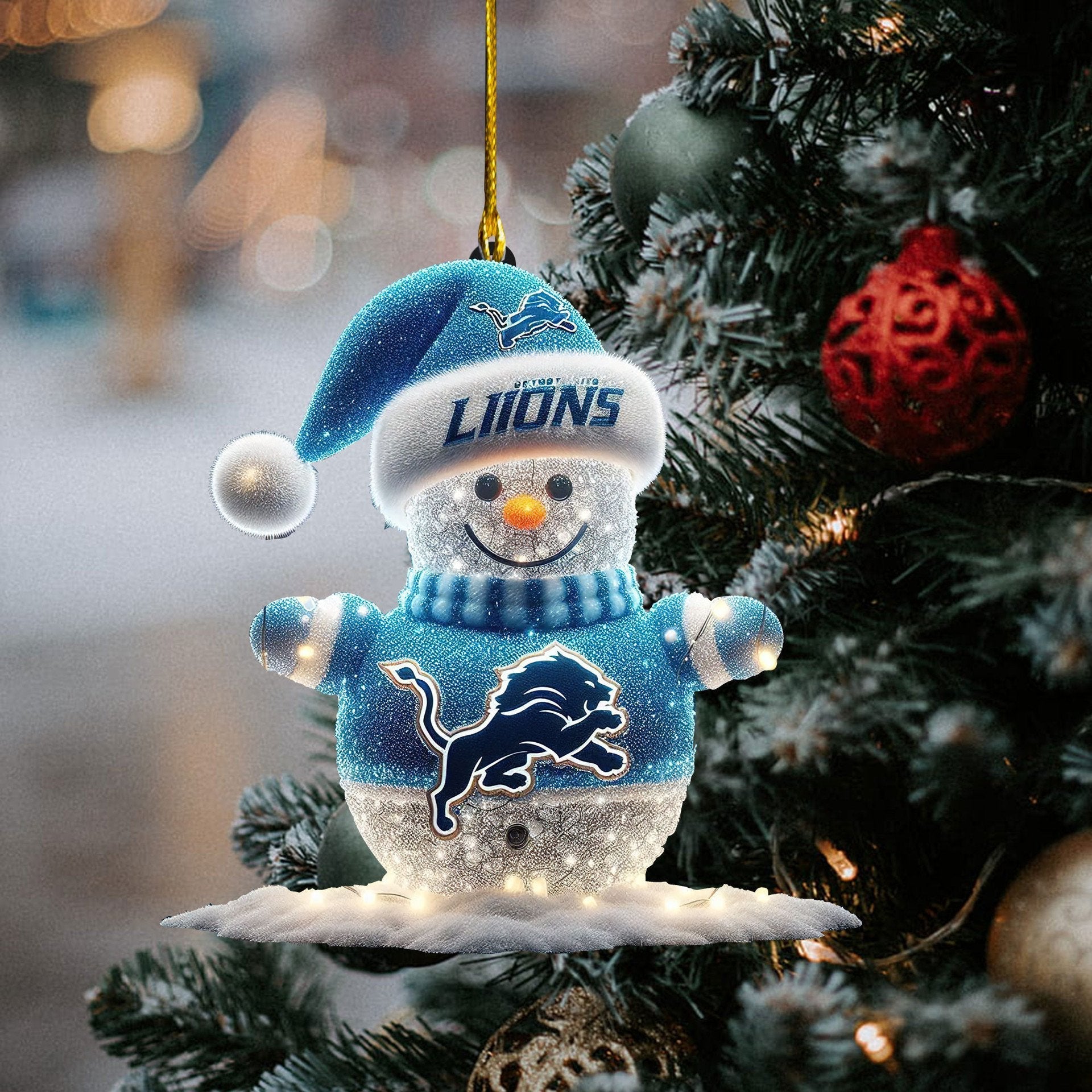 Detroit Lions Snowman Christmas Ornament - Adult & Kids T-Shirts, Sweatshirts & Hoodies apparel design preview 1