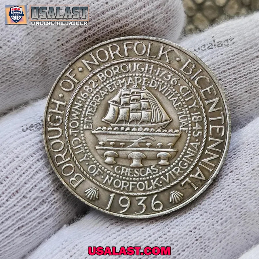 1936 Norfolk Virginia Commemorative Half Dollar Coin - Adult & Kids T-Shirts, Sweatshirts & Hoodies apparel design preview 1