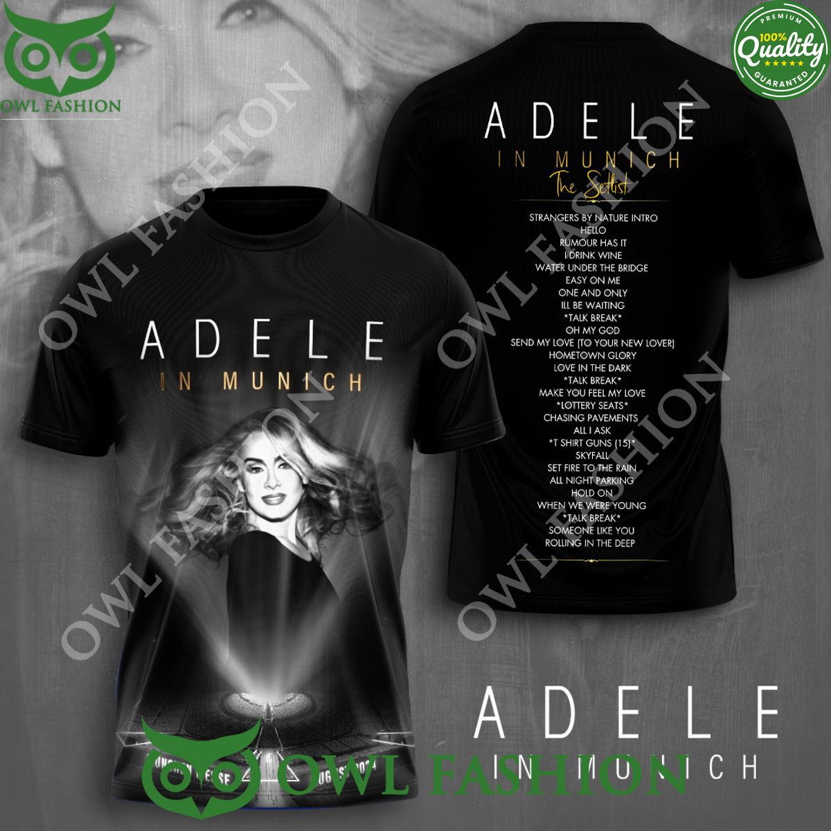 Adele Setlist World Tour in Munich Black 3D - Adult & Kids T-Shirts, Sweatshirts & Hoodies apparel design preview 1