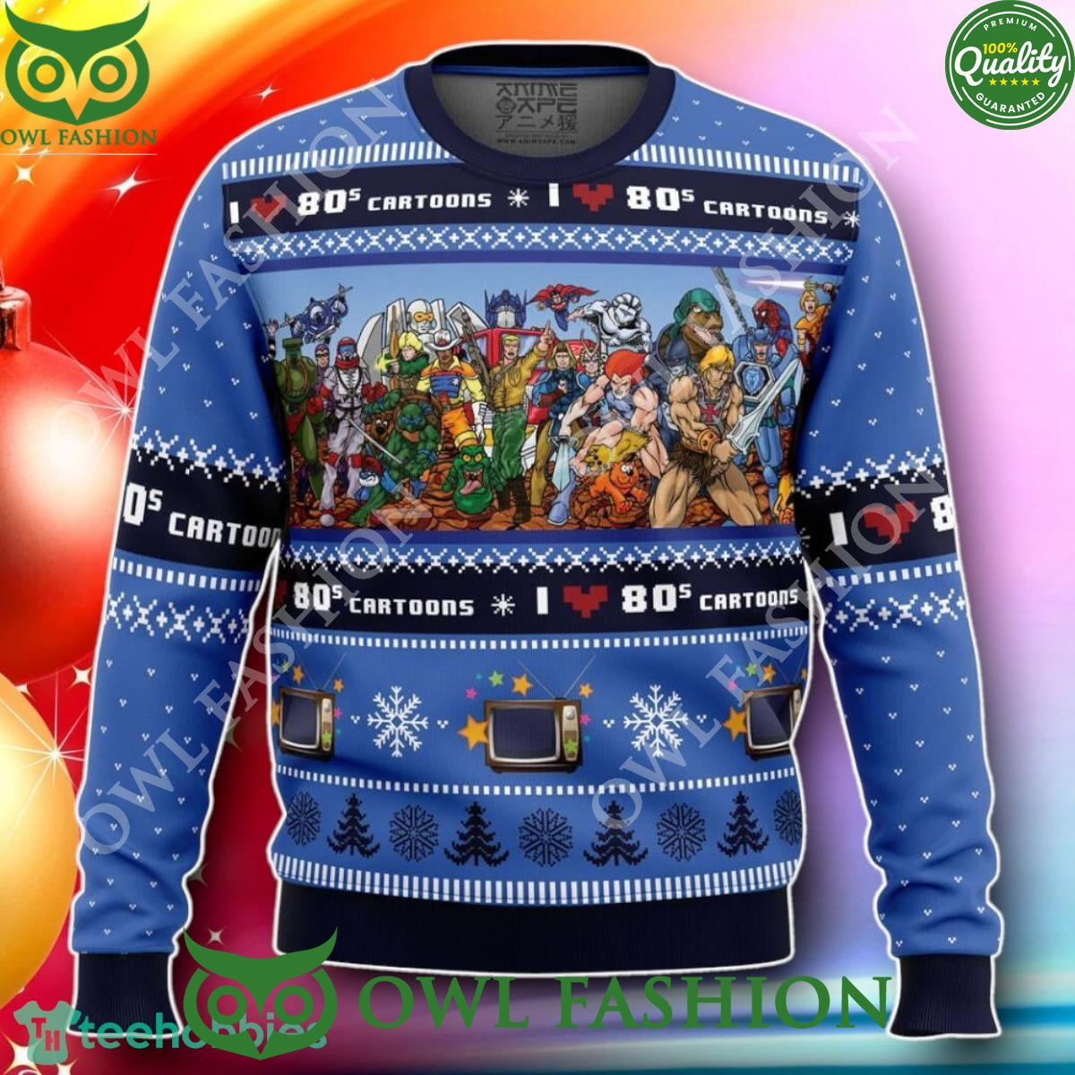 I Love The 80s Cartoons 2024 Christmas 3D Ugly - Adult & Kids T-Shirts, Sweatshirts & Hoodies apparel design preview 1