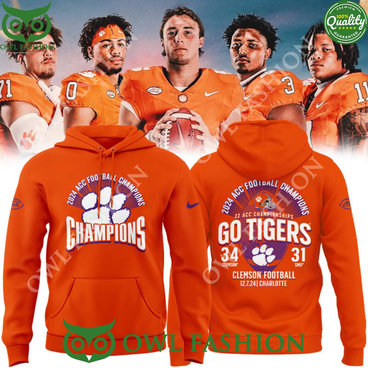 2024 ACC Football champions Clemson Tigers - Adult & Kids T-Shirts, Sweatshirts & Hoodies apparel design preview 1