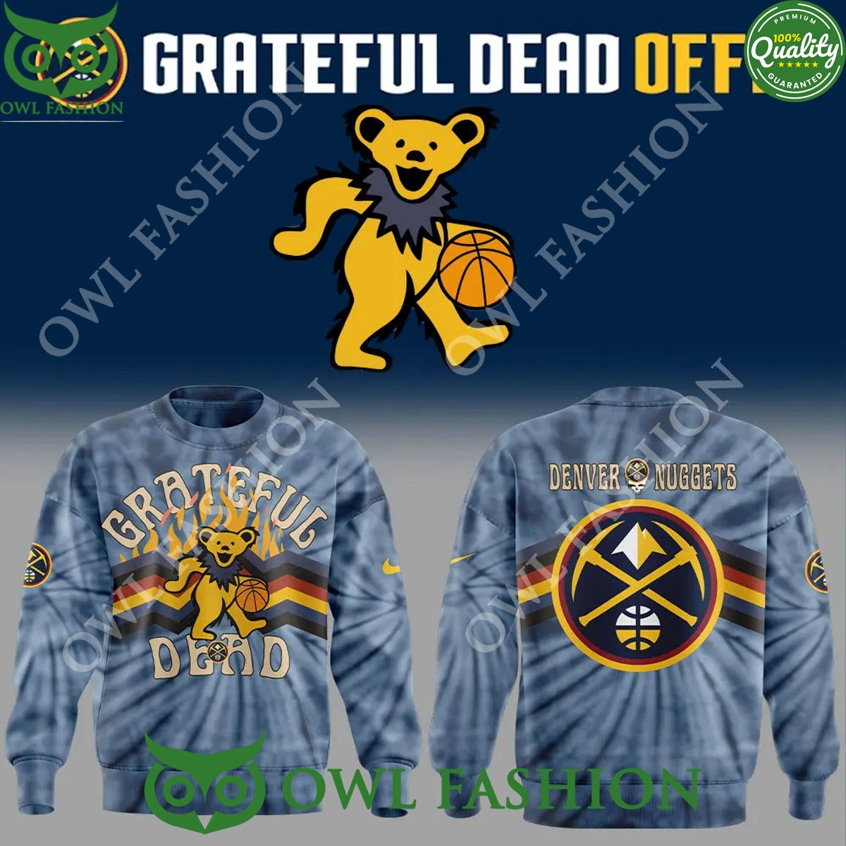 2024 Basketball Denver Nuggets Grateful Dead Night - Adult & Kids T-Shirts, Sweatshirts & Hoodies apparel design preview 1