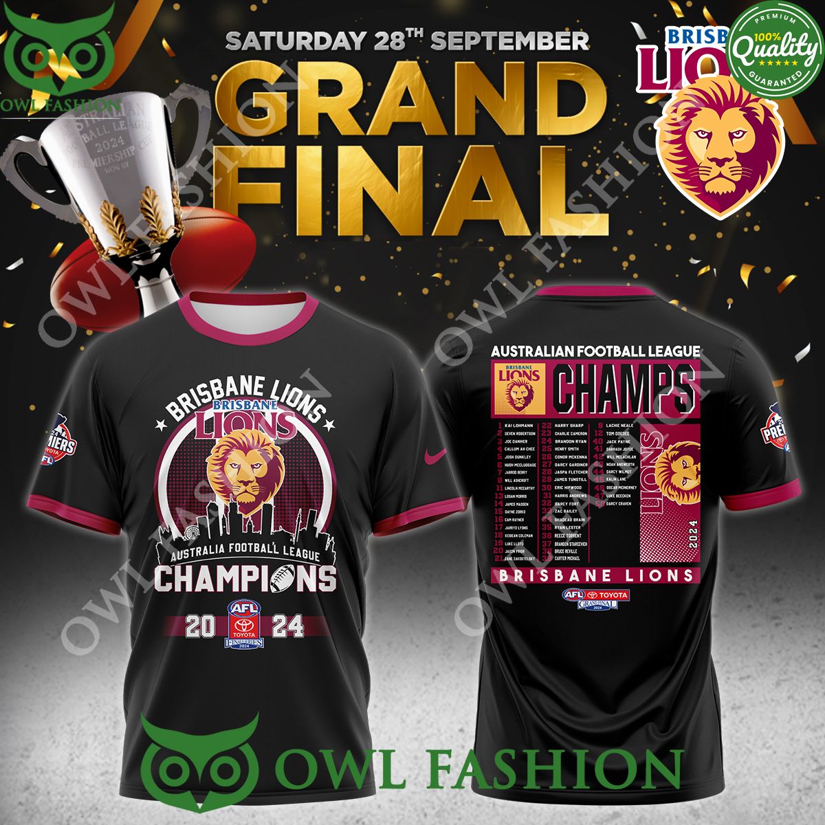 2024 Brisbane Lions AFL Australian Football league - Adult & Kids T-Shirts, Sweatshirts & Hoodies apparel design preview 1