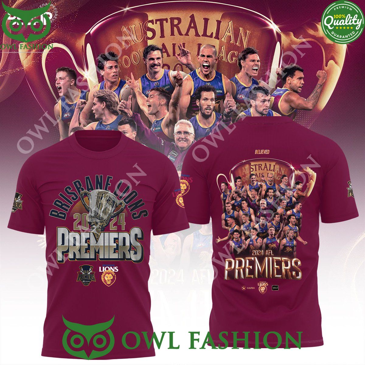 2024 Brisbane Lions AFL Final PREMIERS Champion 3d - Adult & Kids T-Shirts, Sweatshirts & Hoodies apparel design preview 1
