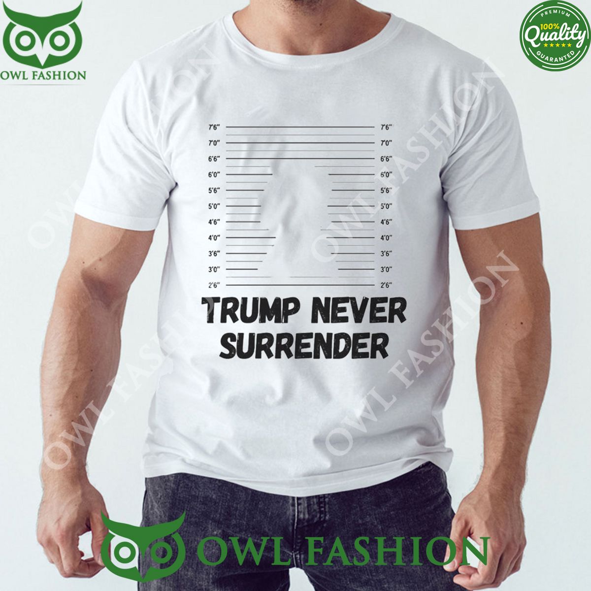 2024 Donald Trump Never Surrender Mugshot - Adult & Kids T-Shirts, Sweatshirts & Hoodies apparel design preview 1