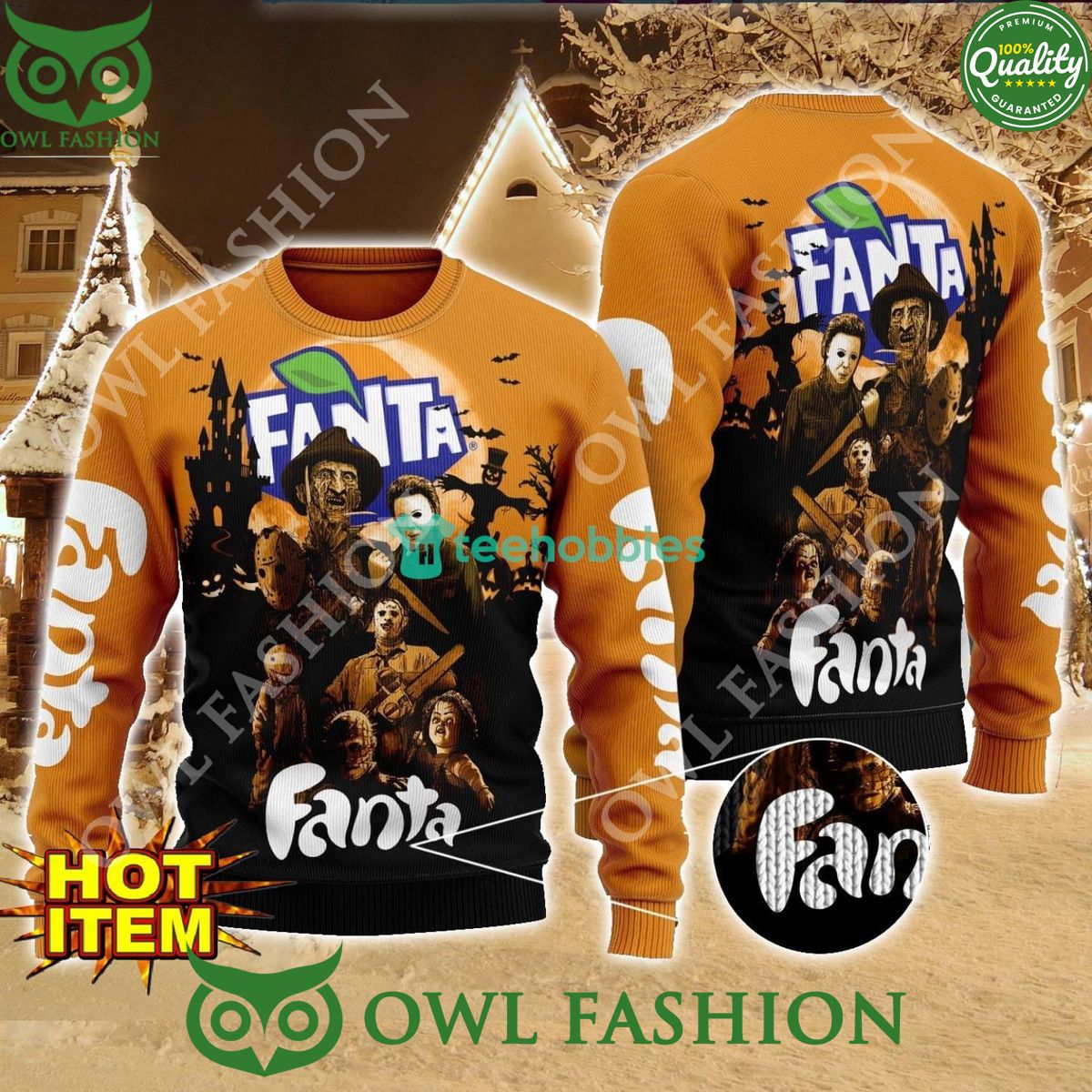 2024 Fanta Horror Halloween Night Ugly Sweater - Adult & Kids T-Shirts, Sweatshirts & Hoodies apparel design preview 1