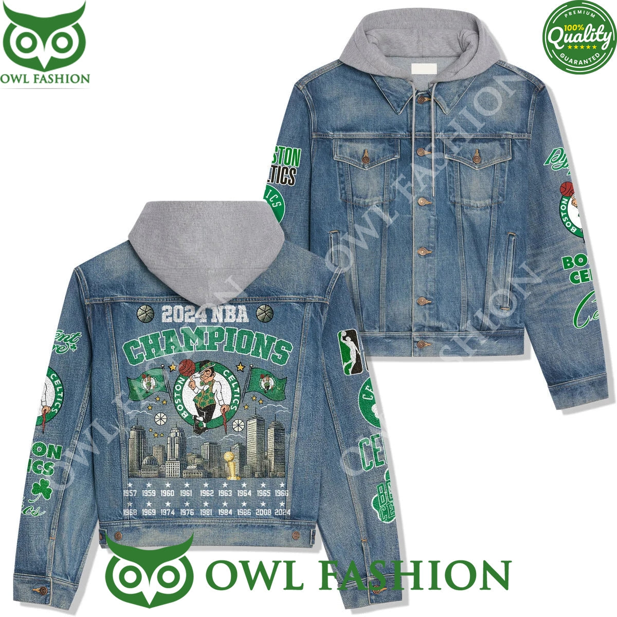 2024 NBA Champions Boston Celtics Logo Denim Jacket - Adult & Kids T-Shirts, Sweatshirts & Hoodies apparel design preview 1