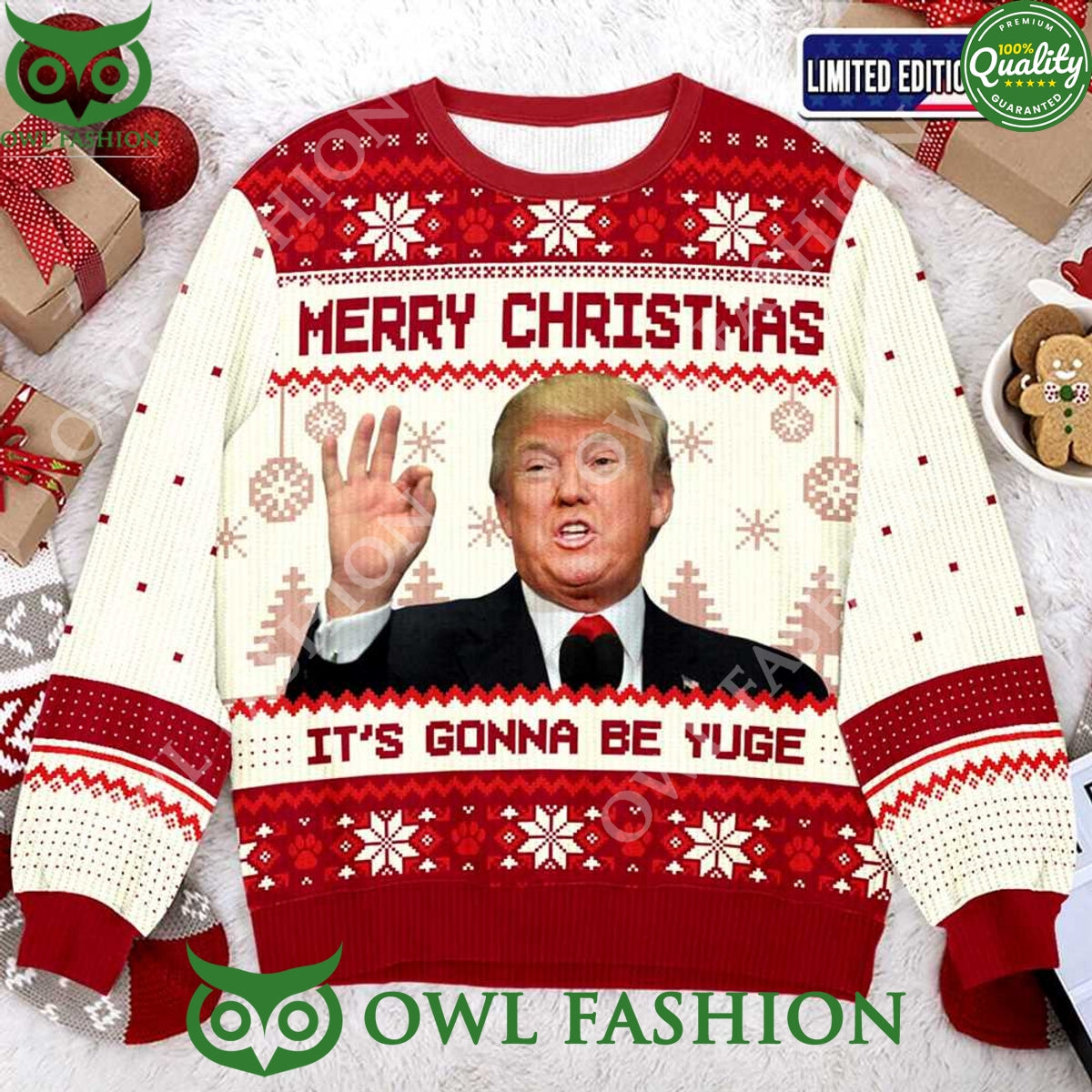 2024 Trump Merry Christmas It's Gonna Be Yuge Ugly - Adult & Kids T-Shirts, Sweatshirts & Hoodies apparel design preview 1
