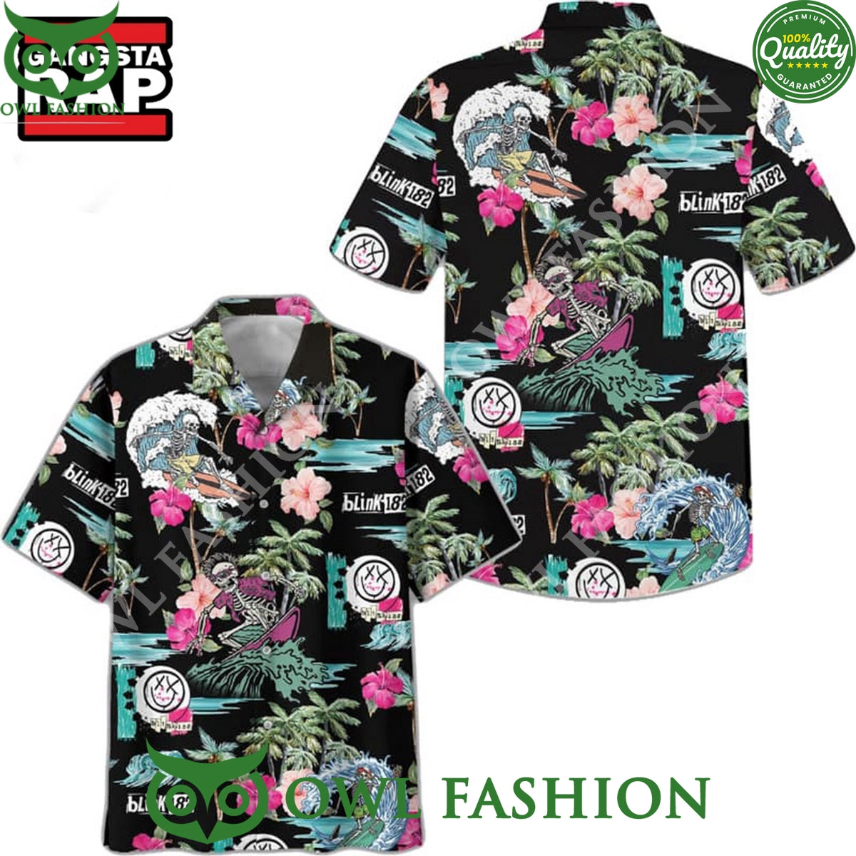 2025 Blink-182 Skull Sea Surfing Black Tropical - Adult & Kids T-Shirts, Sweatshirts & Hoodies apparel design preview 1