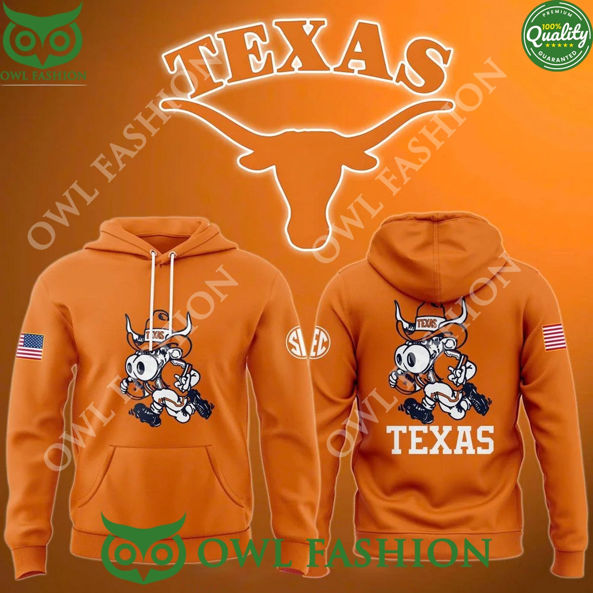 2025 Texas Longhorns SEC Mascot Football - Adult & Kids T-Shirts, Sweatshirts & Hoodies apparel design preview 1