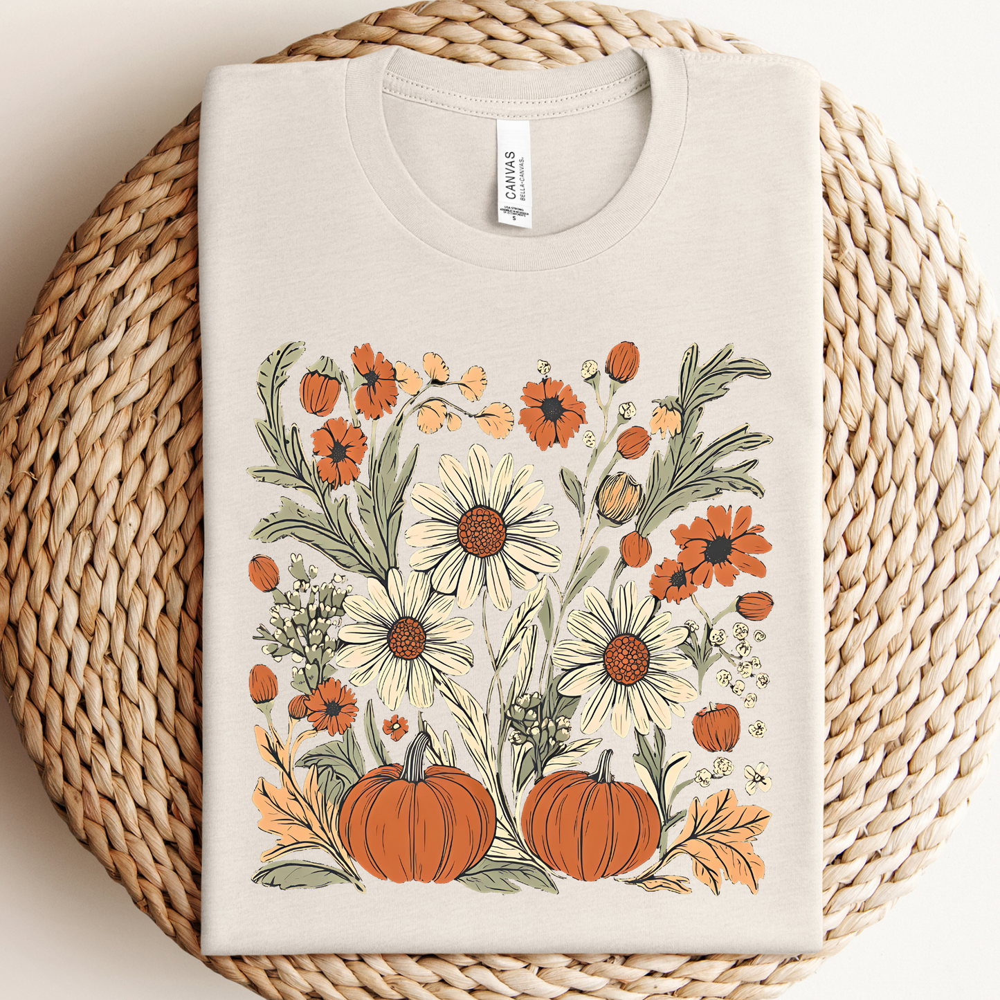 Boho Flower Fall Pumpkins Graphic - Adult & Kids T-Shirts, Sweatshirts & Hoodies apparel design preview 1