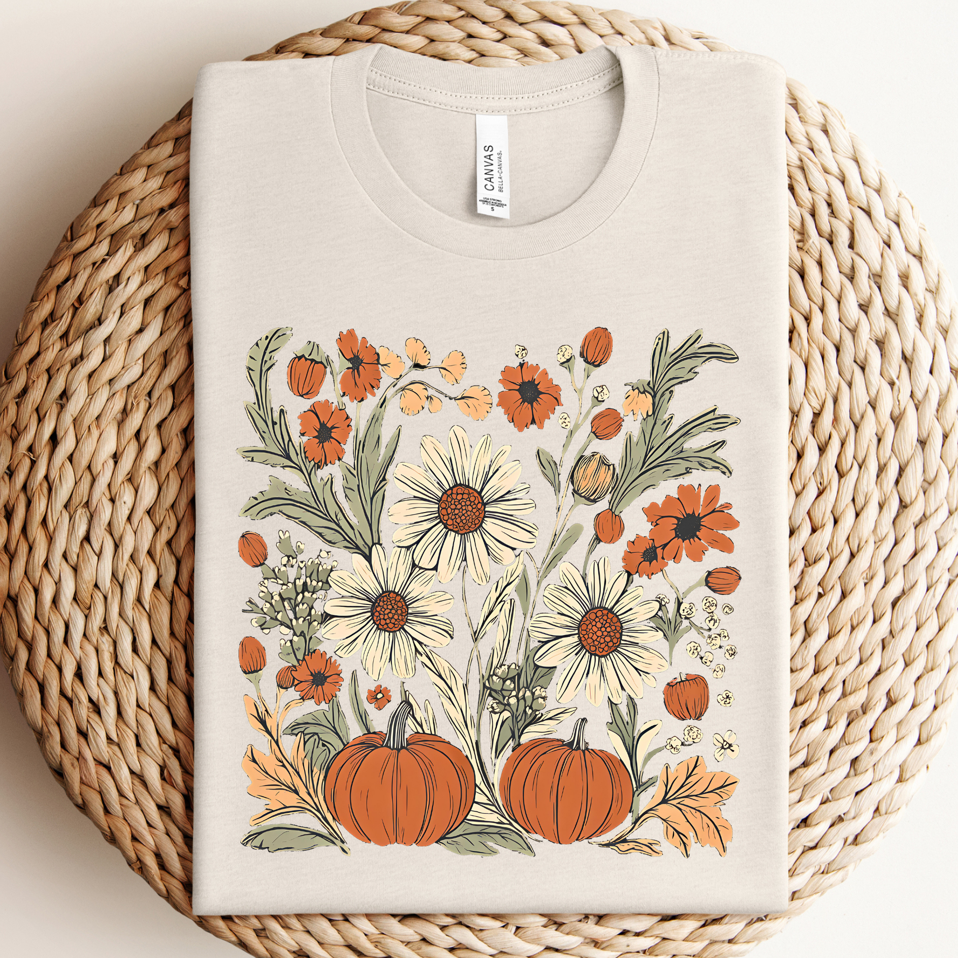 Boho Flower Fall Pumpkins Graphic - Adult & Kids T-Shirts, Sweatshirts & Hoodies apparel design preview 1