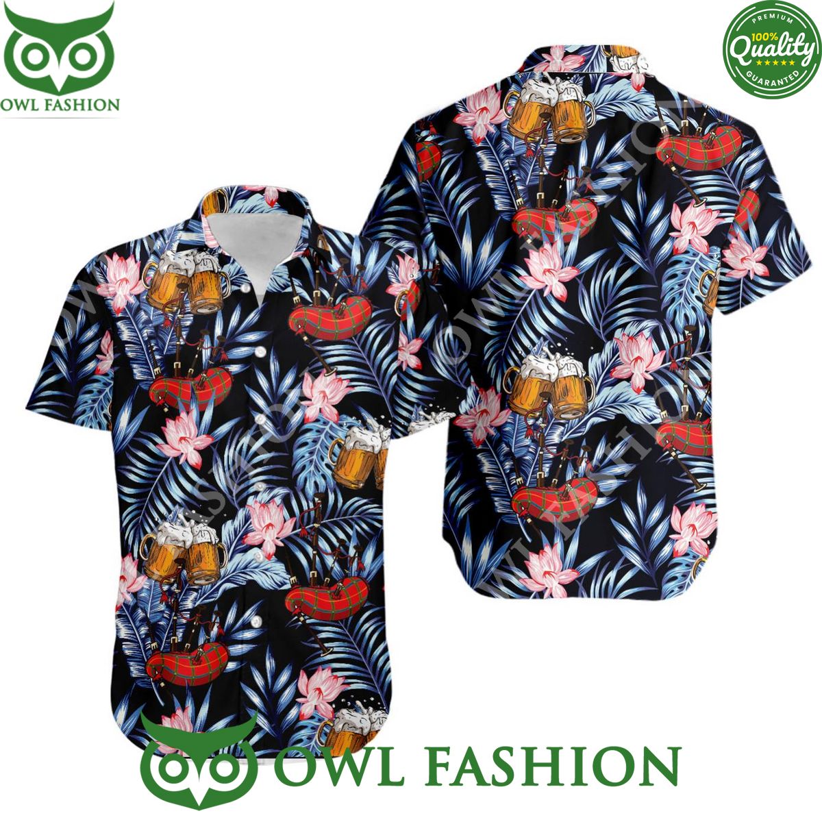 Bagpipes Beer Summer Cool Leaf Hawaiian - Adult & Kids T-Shirts, Sweatshirts & Hoodies apparel design preview 1