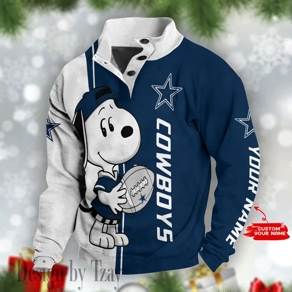Dallas Cowboys Cute Cartoon Dog Stand Collar Sport - Adult & Kids T-Shirts, Sweatshirts & Hoodies apparel design preview 1