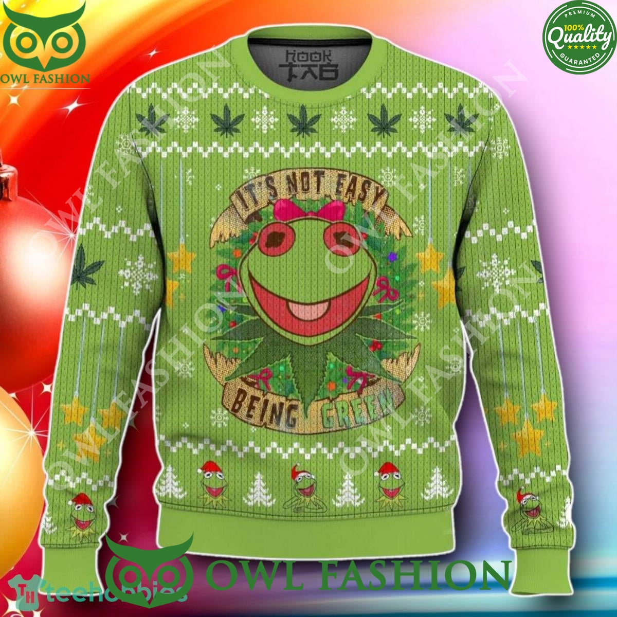 Its Not Easy Being Green 420 Frog Christmas Ugly - Adult & Kids T-Shirts, Sweatshirts & Hoodies apparel design preview 1