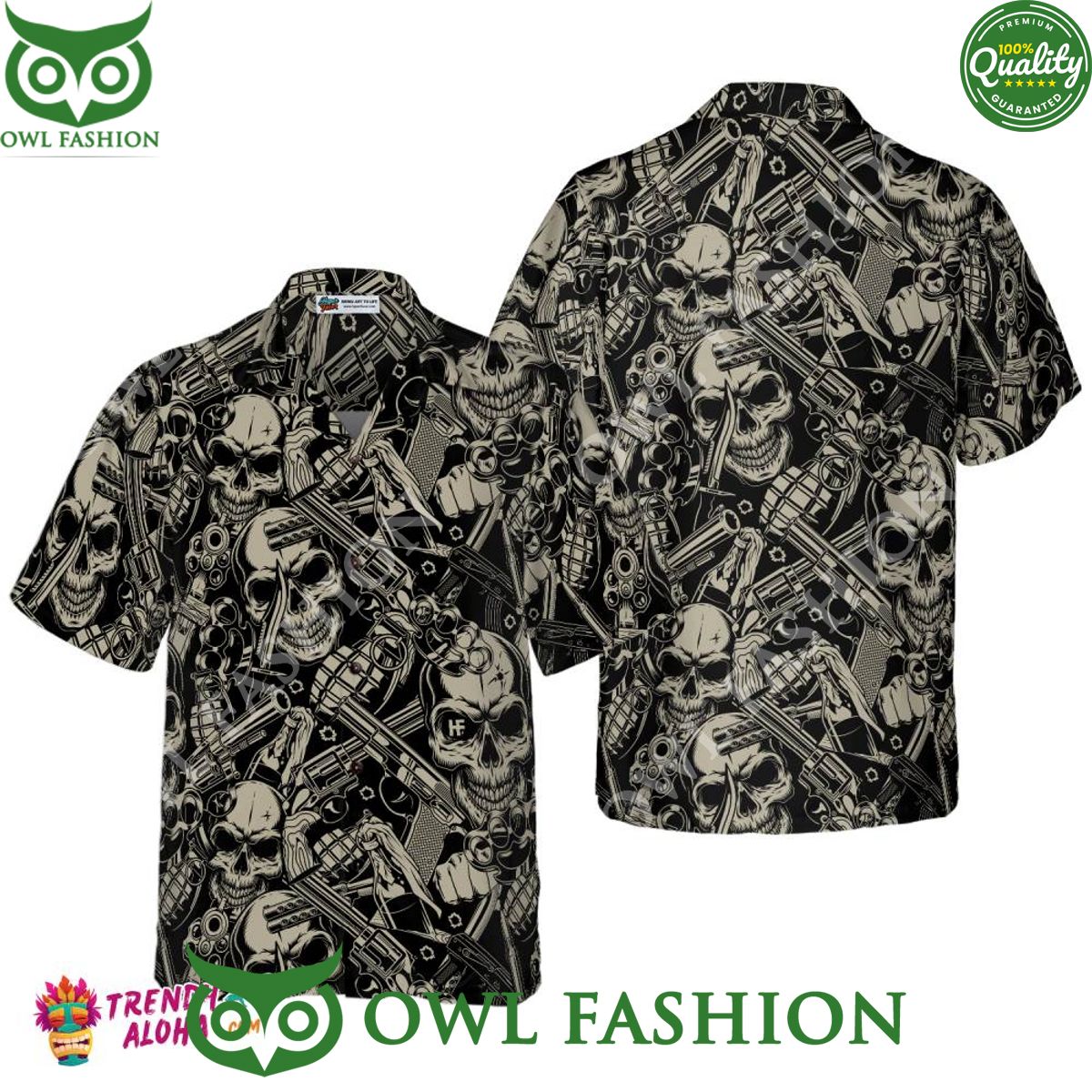3D Guns And Skulls Pattern Hawaiian - Adult & Kids T-Shirts, Sweatshirts & Hoodies apparel design preview 1