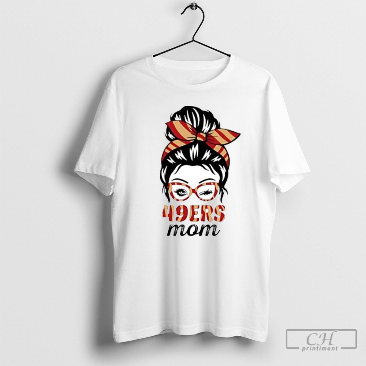 49ers Mom Messy Bun Winking Eye San Francisco - Adult & Kids T-Shirts, Sweatshirts & Hoodies apparel design preview 1