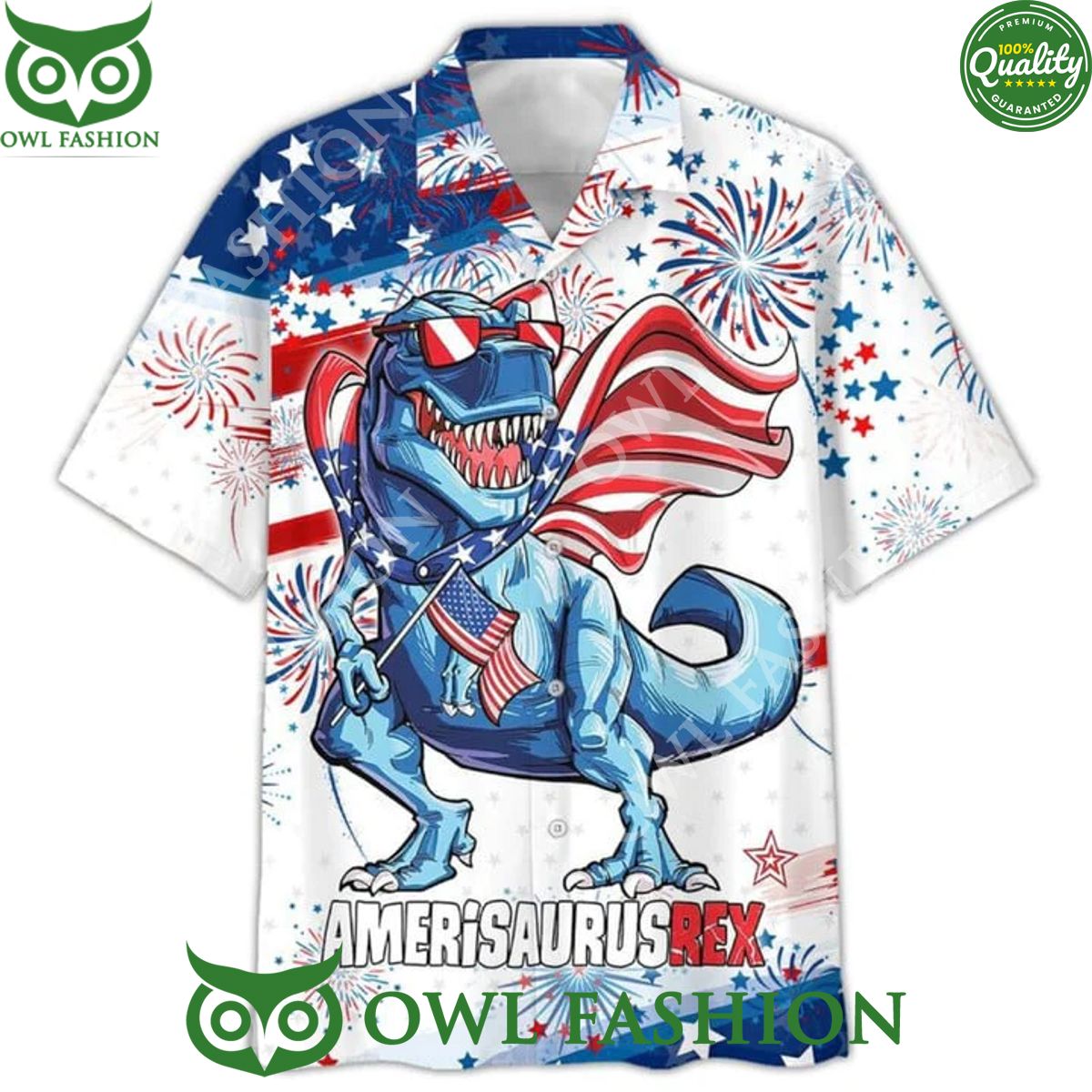4Th Of July Saurus USA Amerisaurusrex Hawaiian Aloha - Adult & Kids T-Shirts, Sweatshirts & Hoodies apparel design preview 1
