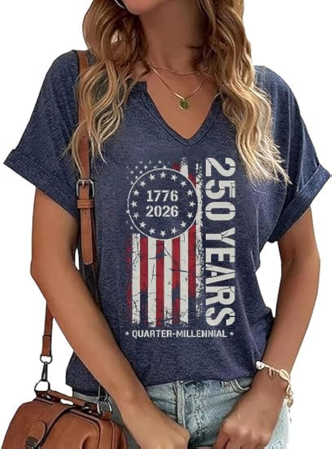 4th of July V Neck for Women Casual American Flag USA - Adult & Kids T-Shirts, Sweatshirts & Hoodies apparel design preview 1