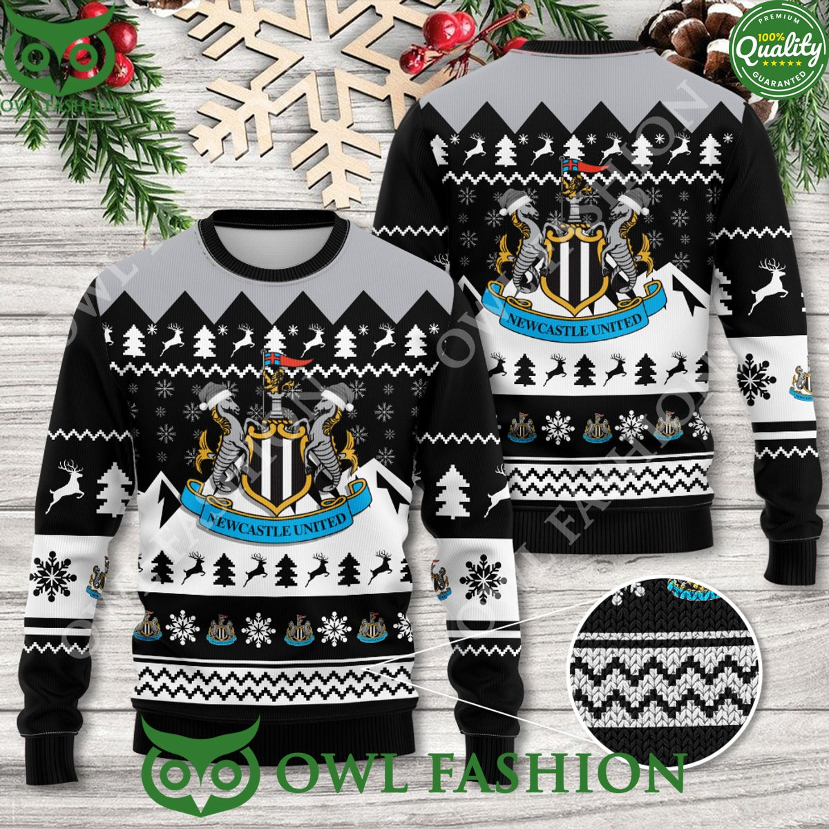 Newcastle United Football Club Black 3D Ugly Sweater - Adult & Kids T-Shirts, Sweatshirts & Hoodies apparel design preview 1