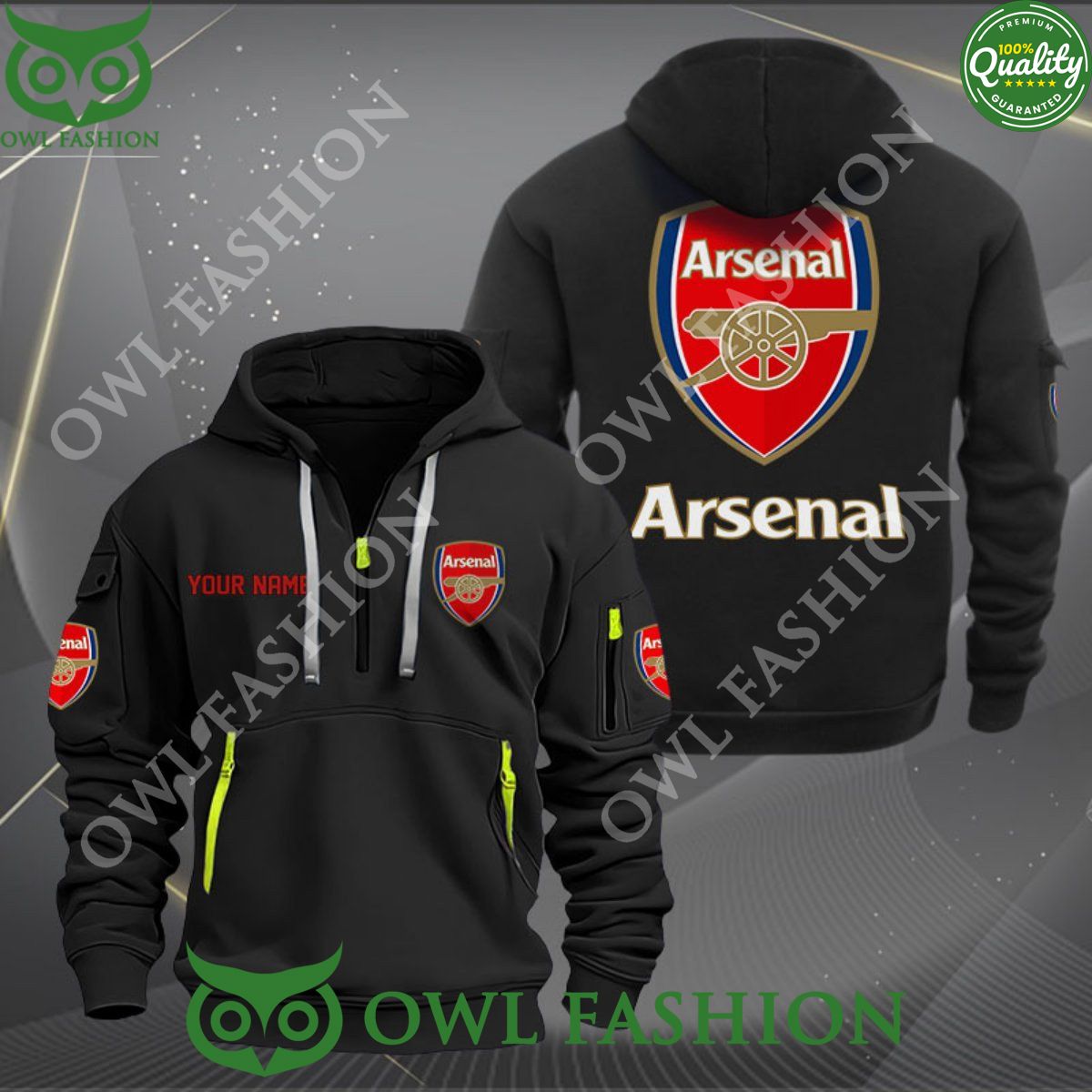Arsenal FC Custom name Premier League Quarter Zip - Adult & Kids T-Shirts, Sweatshirts & Hoodies apparel design preview 1