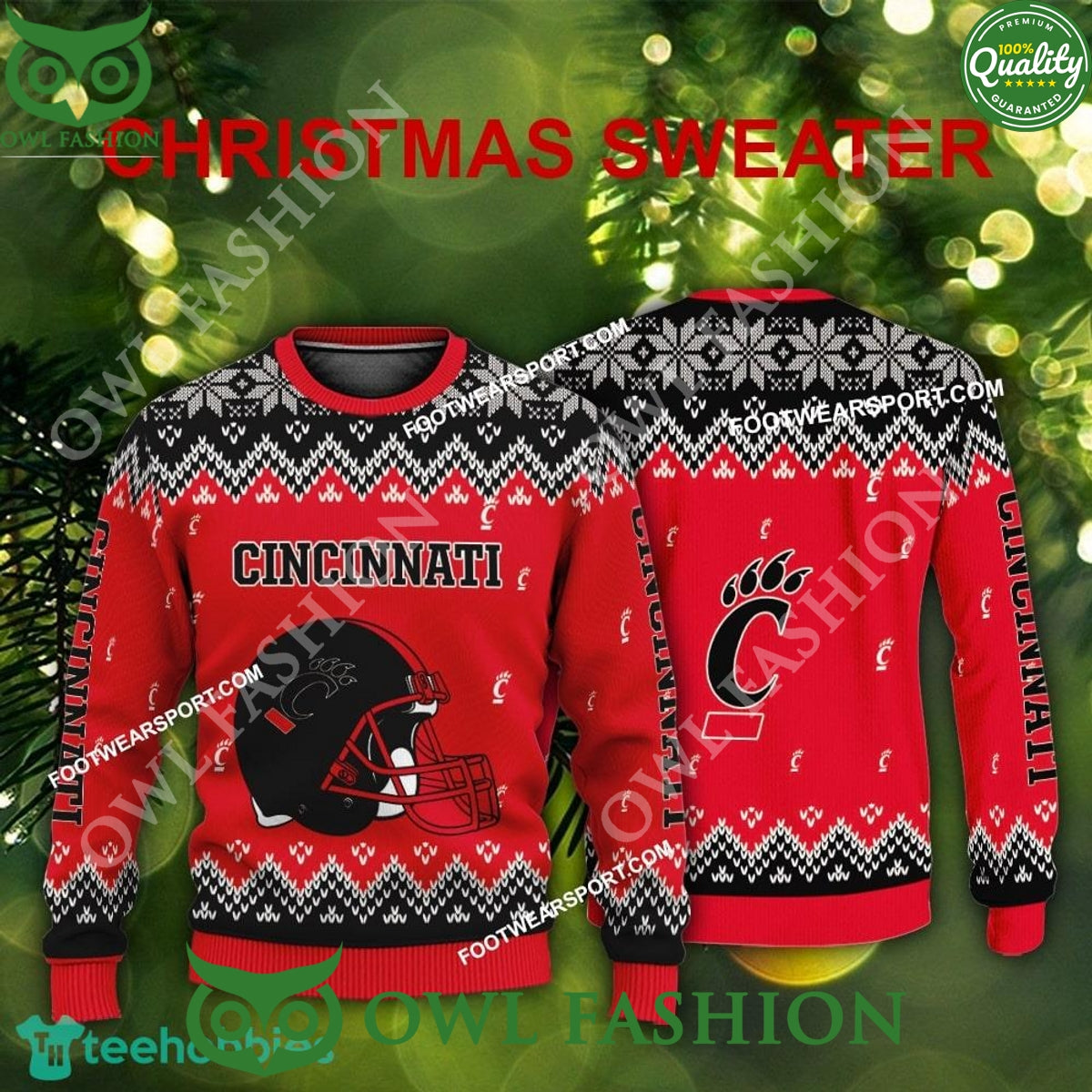 Logo Pattern Helmet Cincinnati Bearcats Ugly Sweater - Adult & Kids T-Shirts, Sweatshirts & Hoodies apparel design preview 1