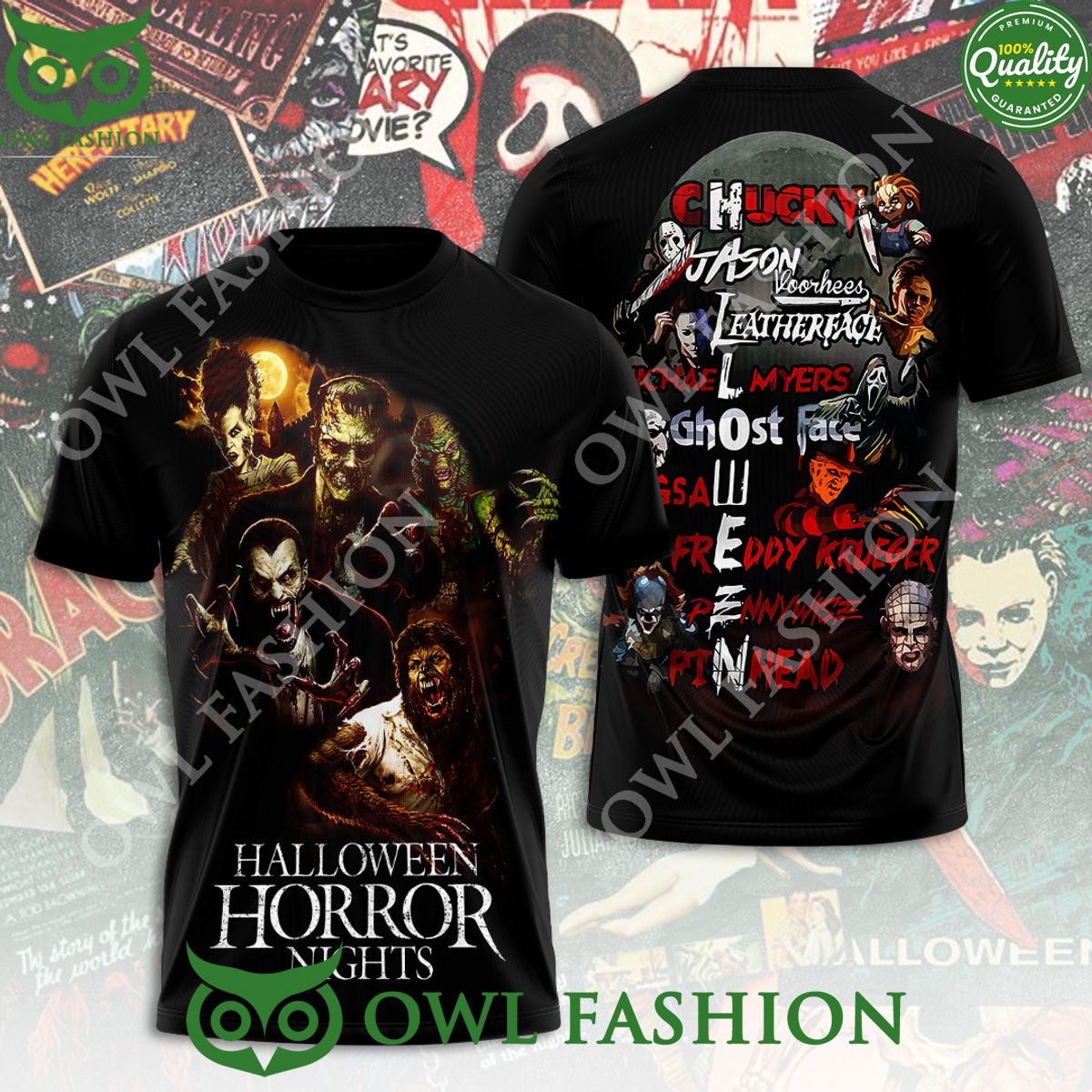 Halloween Horror Nights Movie Characters 3D - Adult & Kids T-Shirts, Sweatshirts & Hoodies apparel design preview 1