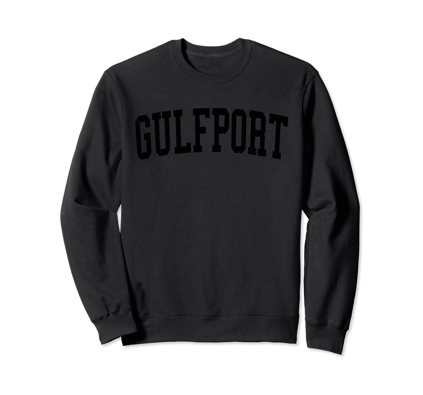 Gulfport Ms Distressed Black Varsity Sweatshirt - Unique Graphic for Adults - T-Shirt, Sweatshirt, Hoodie