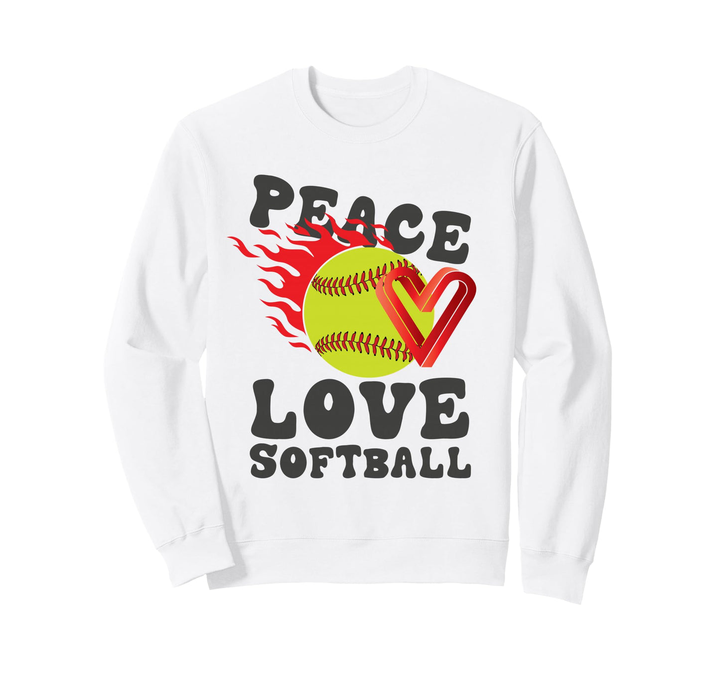 Peace Love Softball Sweatshirt - Graphic Print for Adults - T-Shirt, Sweatshirt, Hoodie