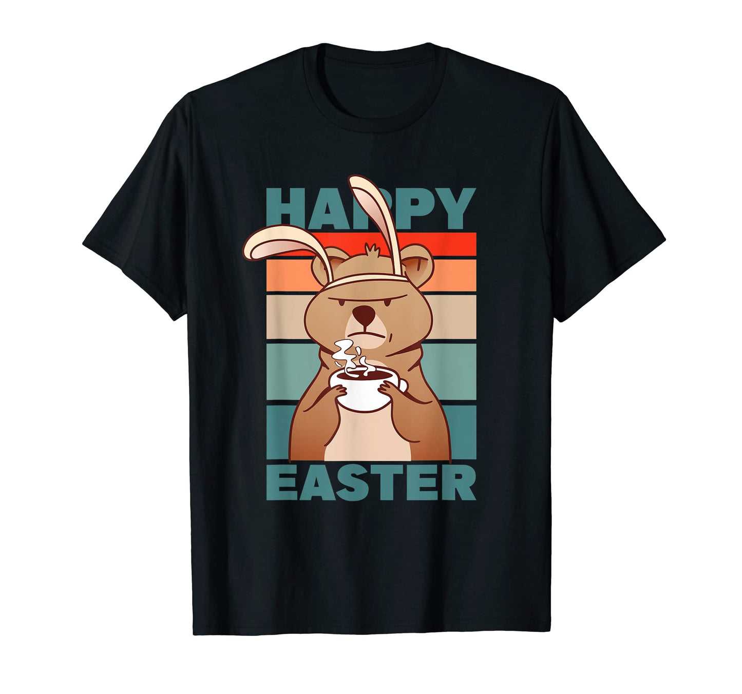 Easter Grumpy Bear Rabbit Ear Drinks Coffee T-Shirt - Trendy Graphic Unisex - T-Shirt, Sweatshirt, Hoodie