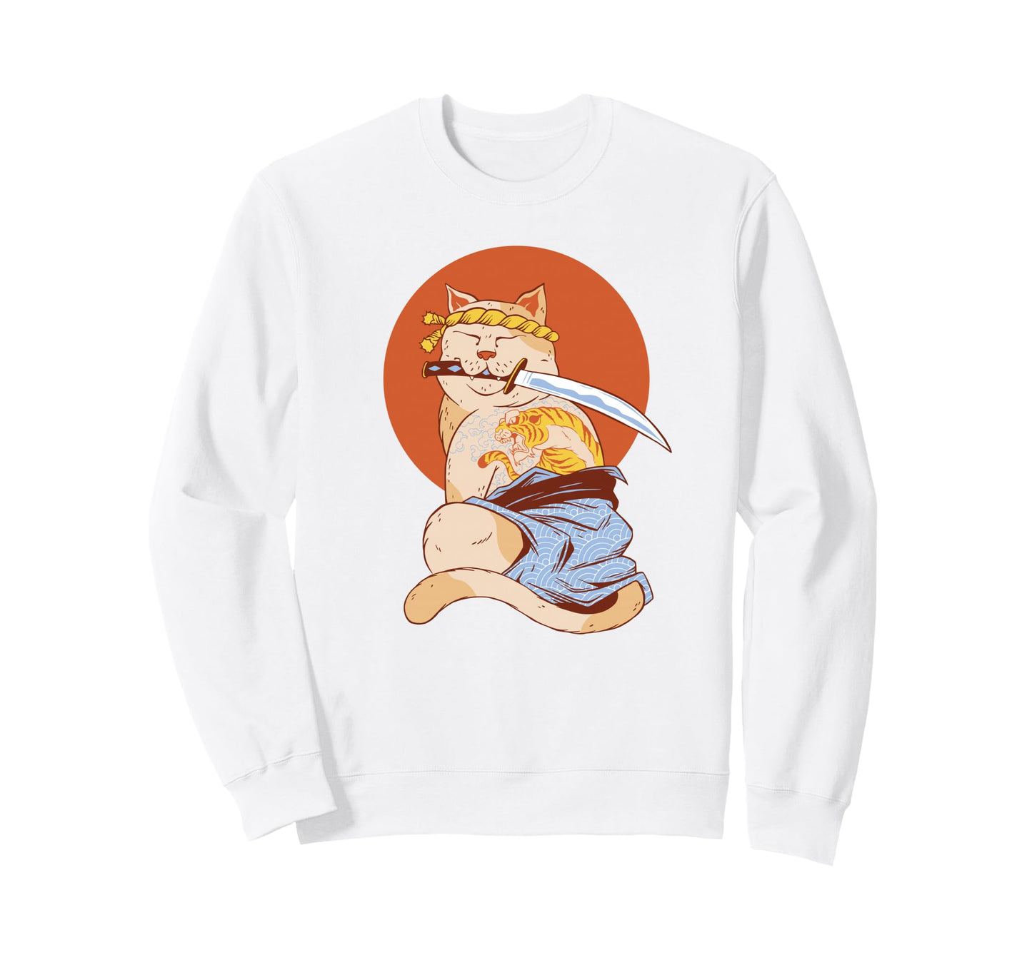 Samurai Cat Katana Ukiyoe Sweatshirt - Custom Art Print Men Women - T-Shirt, Sweatshirt, Hoodie