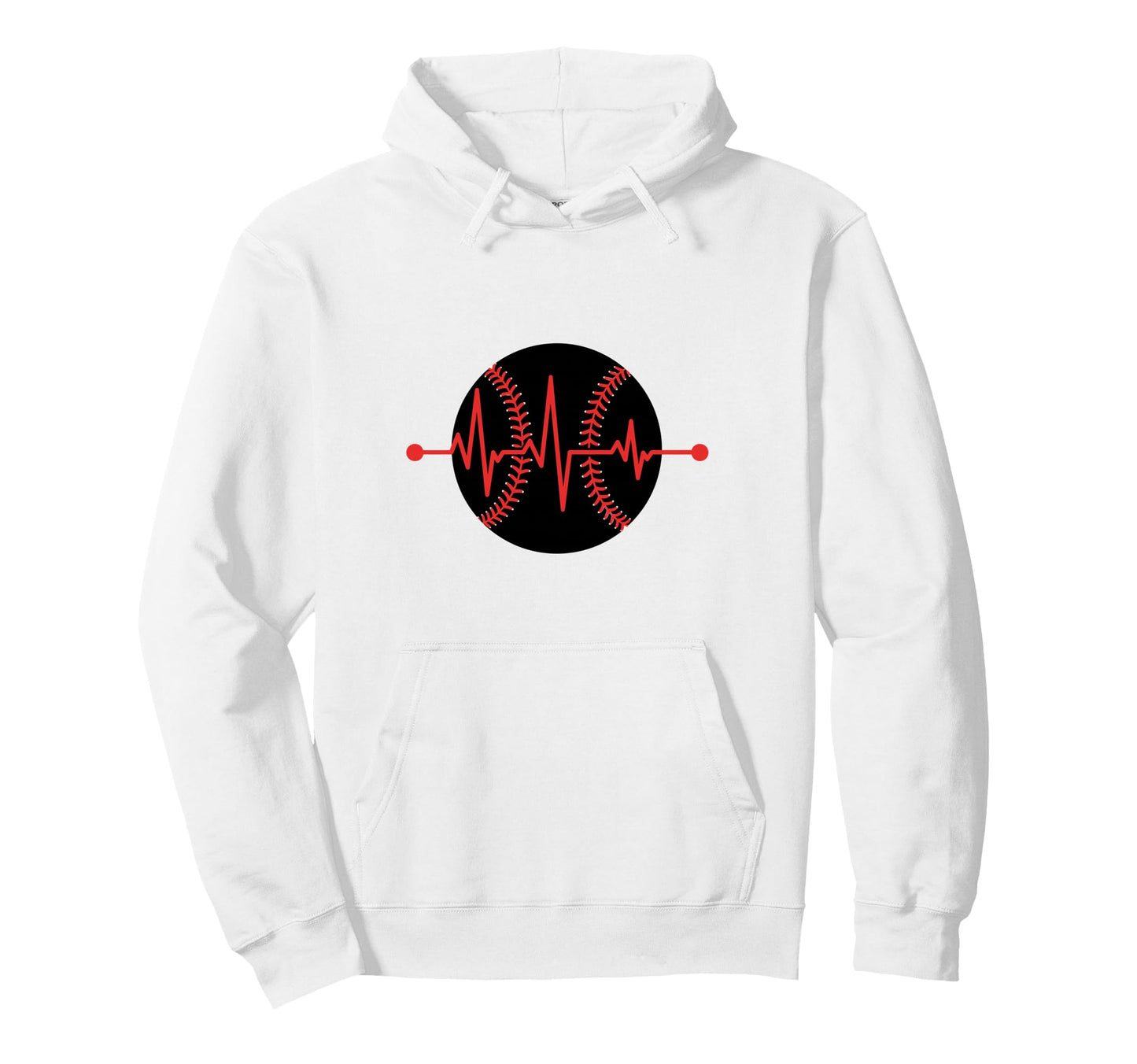 Baseball Red Heartbeat Frequency Hoodie - Fun Novelty Design Men Women - T-Shirt, Sweatshirt, Hoodie