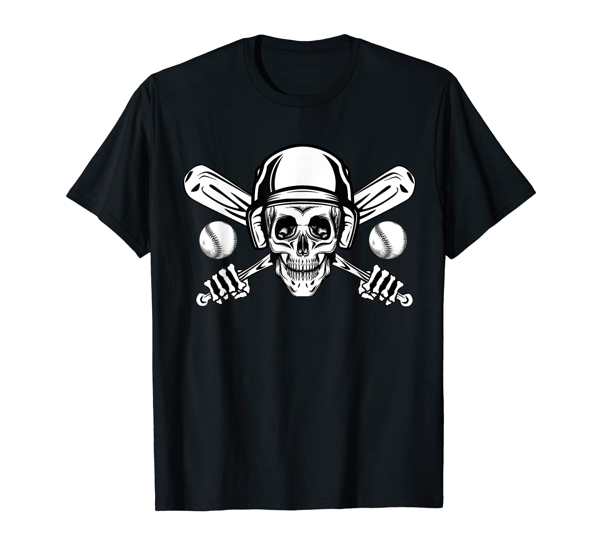 Baseball Skull Wearing Batting Helmet T-Shirt - Minimalist Print Men Women - T-Shirt, Sweatshirt, Hoodie
