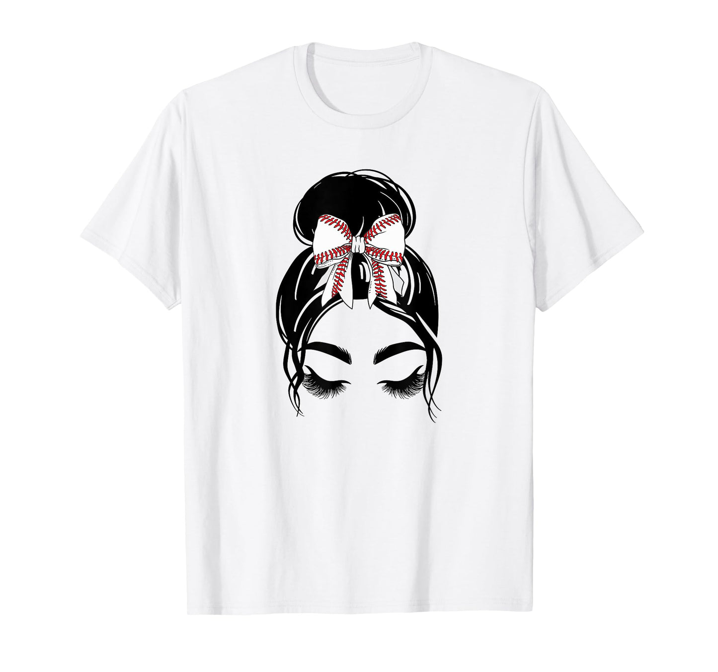 Messy Bun Sports Fan Team Baseball Bow T-Shirt - Custom Art Print Unisex - T-Shirt, Sweatshirt, Hoodie
