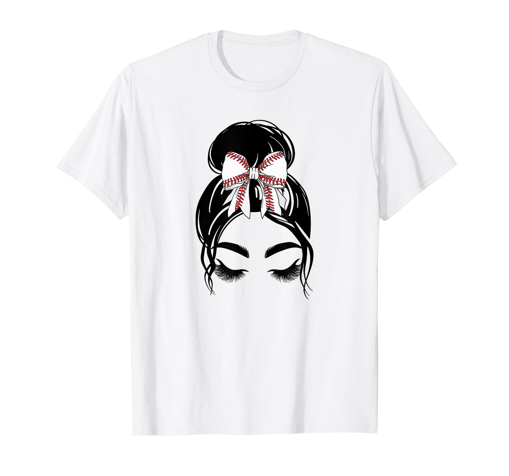 Messy Bun Sports Fan Team Baseball Bow T-Shirt - Custom Art Print Unisex - T-Shirt, Sweatshirt, Hoodie