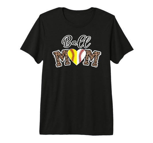Ball Mom Leopard Softball Baseball T-Shirt - Novelty Apparel for Adults - T-Shirt, Sweatshirt, Hoodie