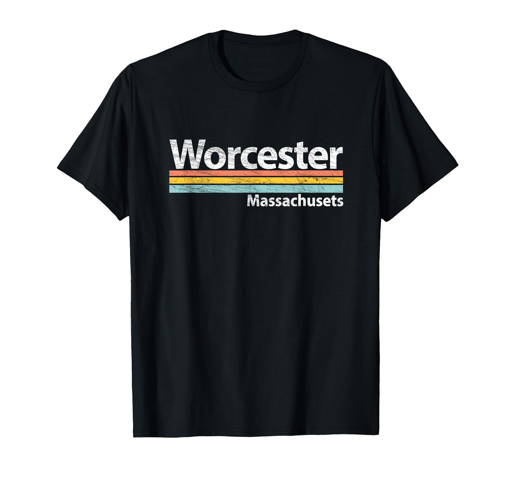 Worcester Massachusetts Worn Stripes T-Shirt - Fun Novelty Design Men Women - T-Shirt, Sweatshirt, Hoodie
