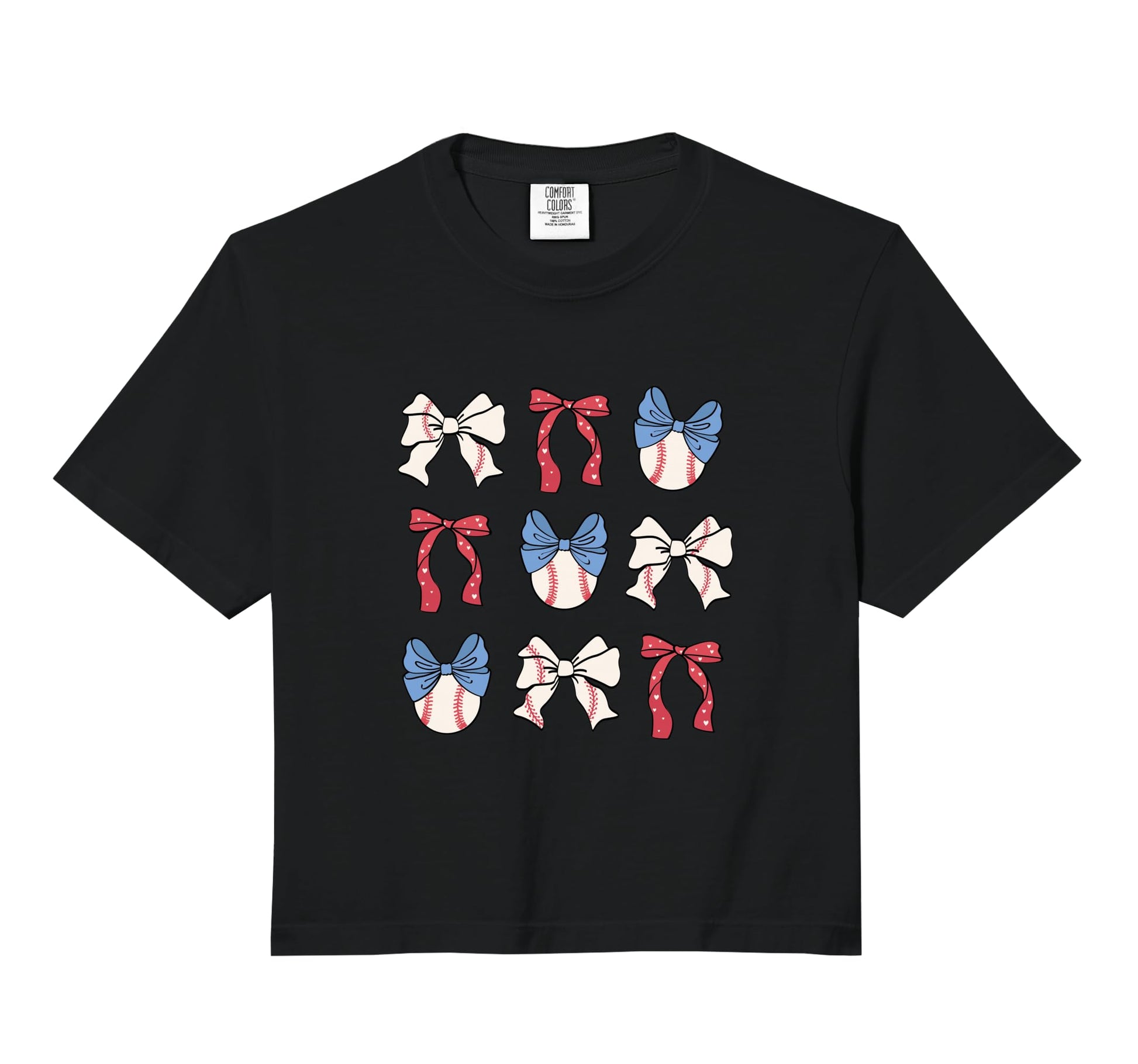 Baseball Bows Red White Blue Patterns Play Hoodie - Trendy Graphic Unisex - T-Shirt, Sweatshirt, Hoodie