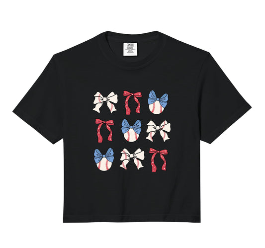 Baseball Bows Red White Blue Patterns Play Hoodie - Trendy Graphic Unisex - T-Shirt, Sweatshirt, Hoodie