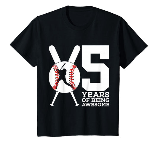 5 Years Being Awesome 5Th Birthday Baseball T-Shirt - Graphic Print Unisex - T-Shirt, Sweatshirt, Hoodie