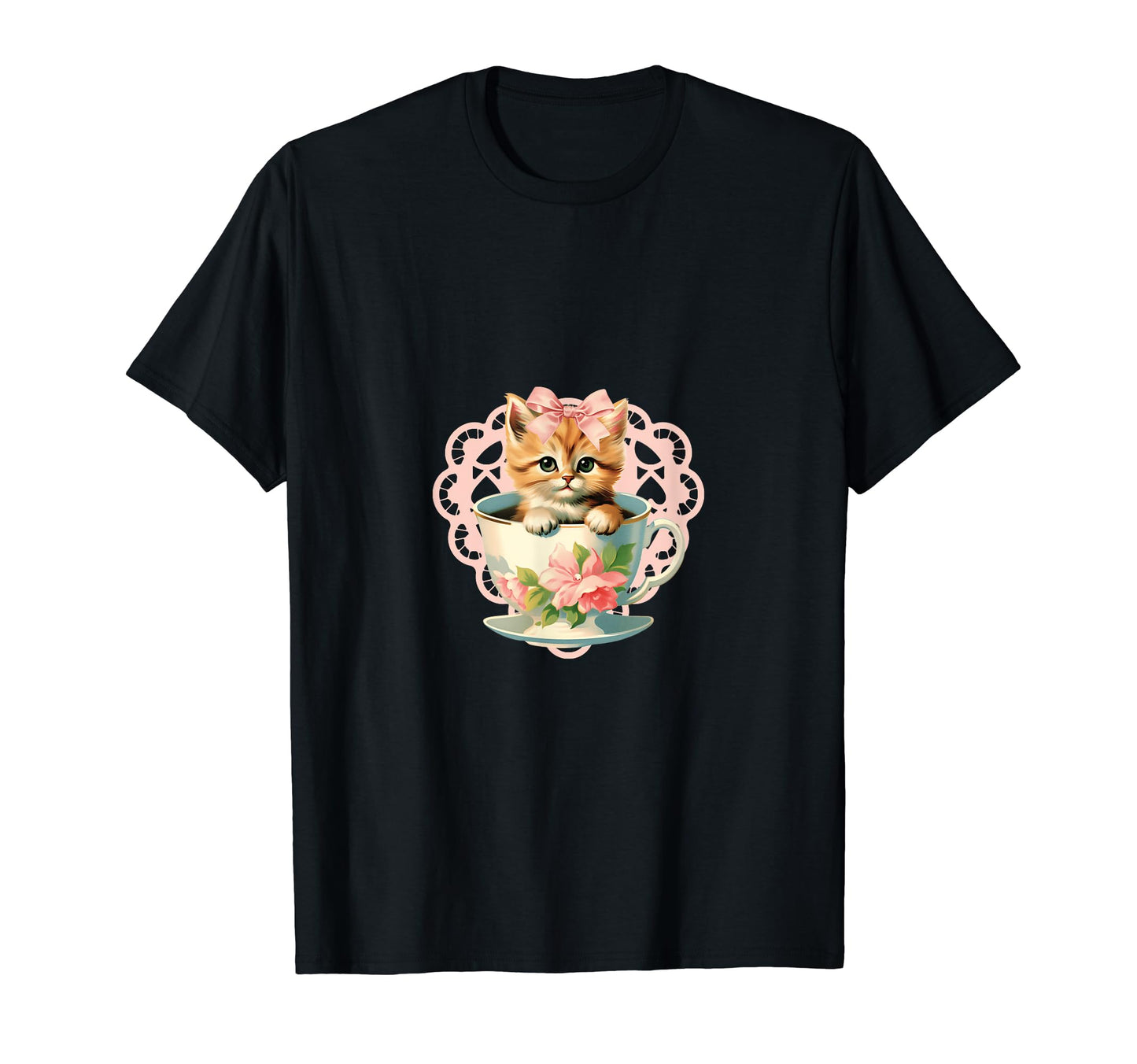 Coquette Kitten Teacup Girlcore Y2K T-Shirt - Minimalist Print Men Women - T-Shirt, Sweatshirt, Hoodie