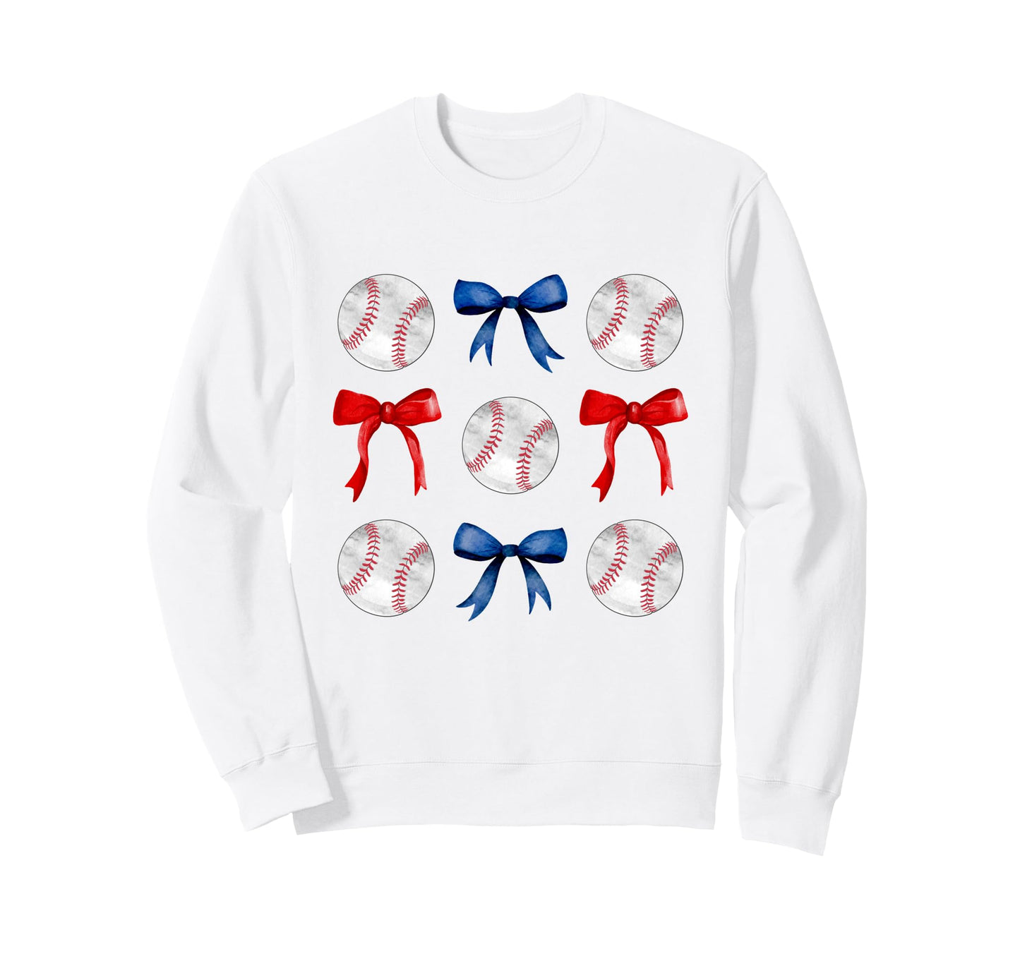 Red Blue Baseballs Bows Baseball Mom Sweatshirt - Trendy Graphic Men Women - T-Shirt, Sweatshirt, Hoodie