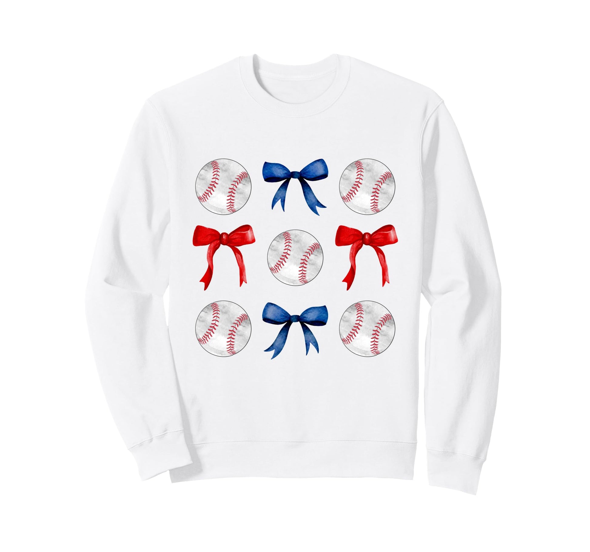 Red Blue Baseballs Bows Baseball Mom Sweatshirt - Trendy Graphic Men Women - T-Shirt, Sweatshirt, Hoodie