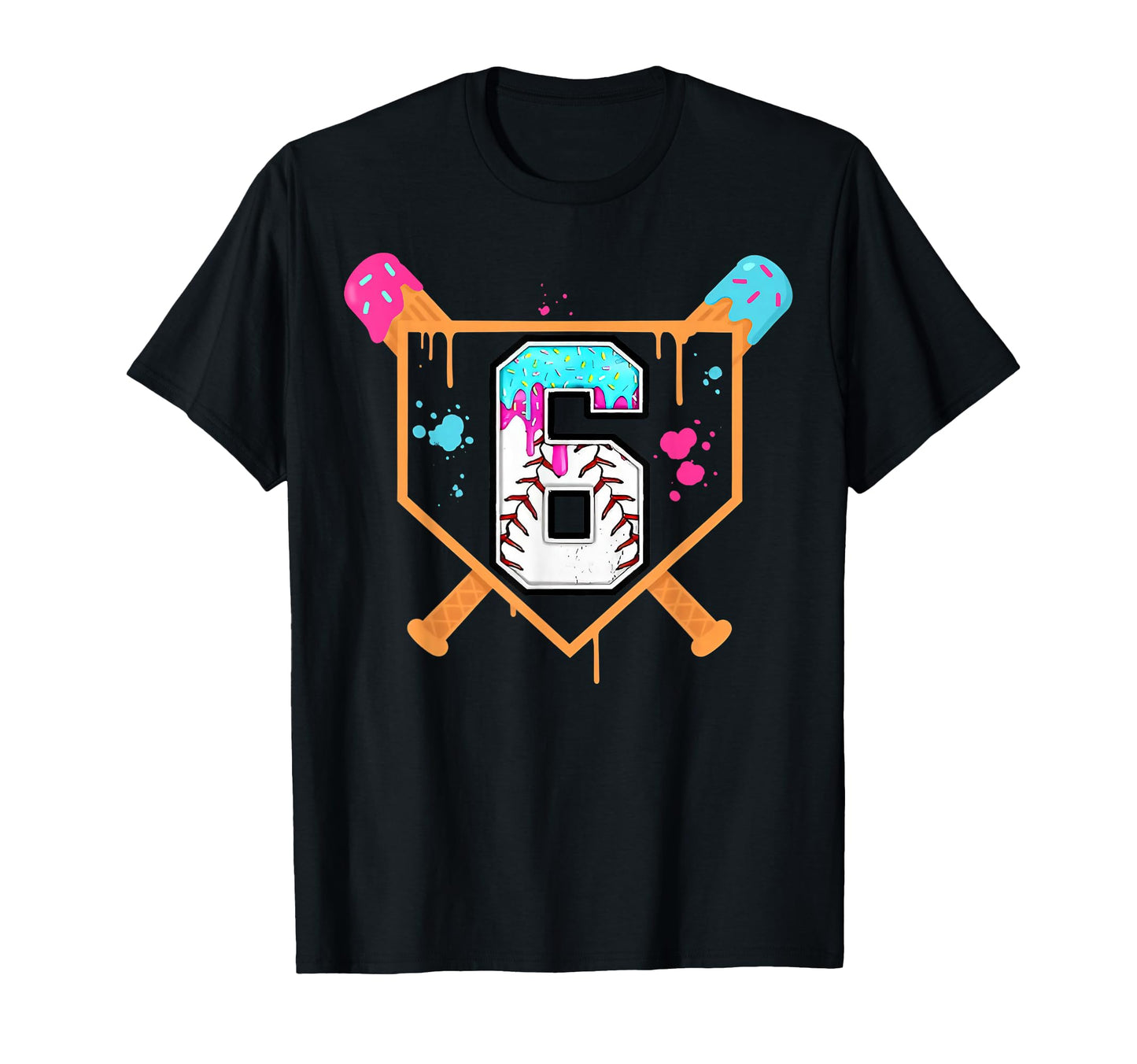 Baseball 6Th Birthday Ice Cream Drip T-Shirt - Custom Art Print Men Women - T-Shirt, Sweatshirt, Hoodie