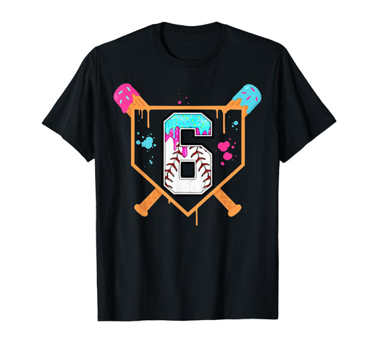 Baseball 6Th Birthday Ice Cream Drip T-Shirt - Custom Art Print Men Women - T-Shirt, Sweatshirt, Hoodie